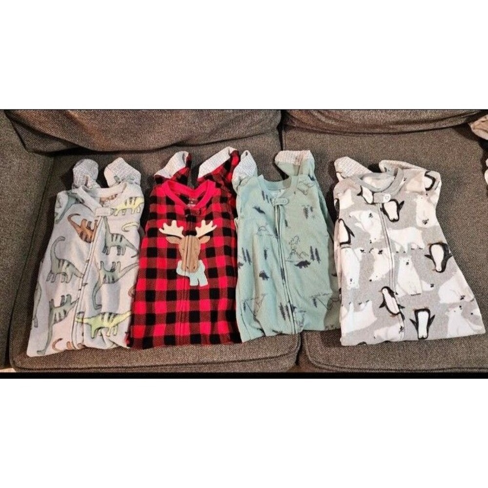 5 Size 4T Footed Pajamas Dinosaur Plaid Forest Penguin Holiday Toddler Unisex